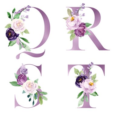 Çiçekler ve yapraklarla yazılmış güzel mektuplar, suluboya resimler.