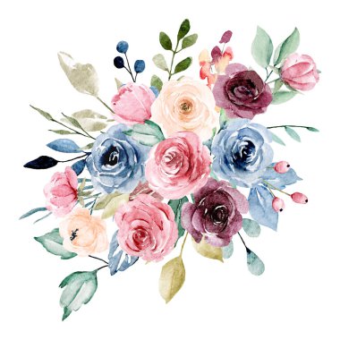 beautiful watercolor flowers, botanic composition for wedding or greeting card