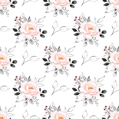 Çiçek konsepti, suluboya resimli kusursuz desen, arka planı tekrarla