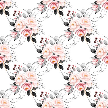 Çiçek konsepti, suluboya resimli kusursuz desen, arka planı tekrarla