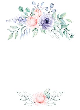 Çiçeksel çerçeve sınır tasarımı, suluboya boya çiçek ve yapraklar