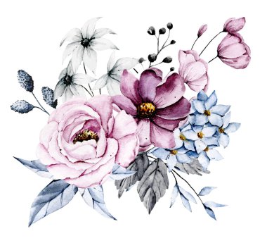 beautiful watercolor flowers, botanic composition for wedding or greeting card