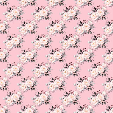 Çiçeksel elementlerle kusursuz suluboya çizimi, arka planı tekrarla