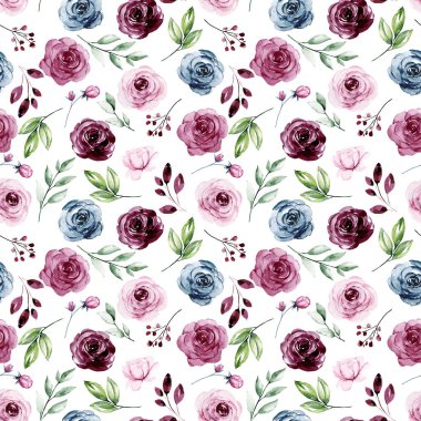 Çiçek konsepti, suluboya resimli kusursuz desen, arka planı tekrarla