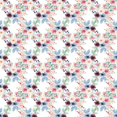 Kusursuz bir arka plan, suluboya çiçekli çiçek deseni. Kumaş duvar kağıdı desenini tekrarla