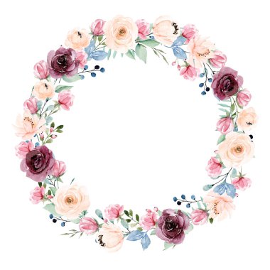 Çelenk, çiçek çizimi, suluboya çiçek konsepti.