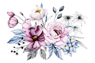 beautiful watercolor flowers, botanic composition for wedding or greeting card
