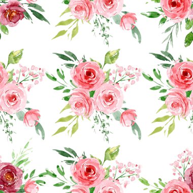 Çiçek konsepti, suluboya resimli kusursuz desen, arka planı tekrarla