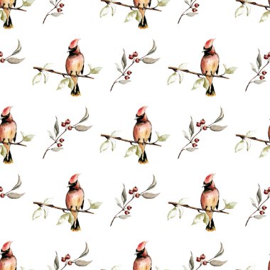 Kusursuz desenli çiçek desenli tasarım, çiçekli kalp ve dallarda oturan kuşlar.