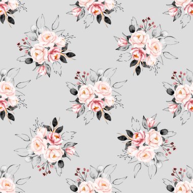 Çiçek konsepti, suluboya resimli kusursuz desen, arka planı tekrarla