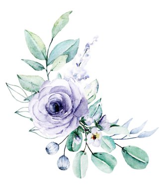 Çiçek çerçeveli suluboya çerçeve kenarı yazı için, elle boyanmış. Beyaz arkaplanda izole.