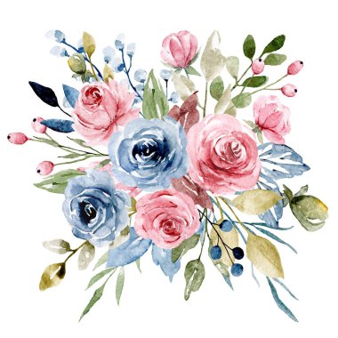 Flowers watercolor, floral clip art, botanic composition for wedding or greeting card