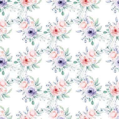 Kusursuz bir arka plan, suluboya çiçekli çiçek deseni. Kumaş duvar kağıdı desenini tekrarla