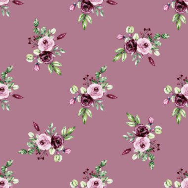 Güzel renkli güller, dikişsiz suluboya desenli çiçekler.