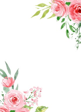 Çiçeksel çerçeve sınır tasarımı, suluboya boya çiçek ve yapraklar