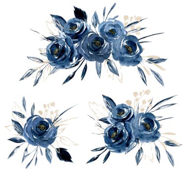 suluboya resim, beyaz arkaplanda mavi çiçekler.