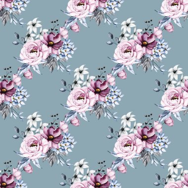 suluboya sanat çiçek elementleriyle kusursuz desenler çiziyor