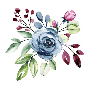 beautiful watercolor flowers, botanic composition for wedding or greeting card
