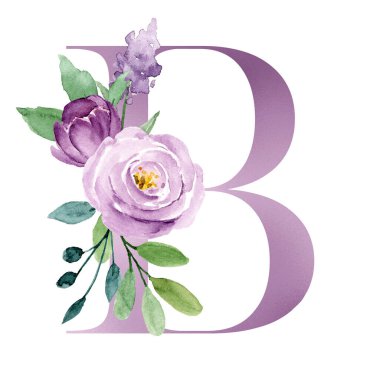 suluboya resim, çiçek ve yapraklı B harfi, çiçek alfabesi.
