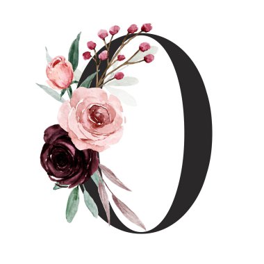 0 numara, elle çizilmiş suluboya resim tasarımı. 