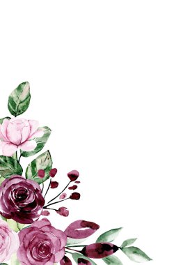 Çiçeksel çerçeve sınır tasarımı, suluboya boya çiçek ve yapraklar