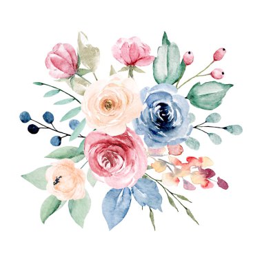 beautiful watercolor flowers, botanic composition for wedding or greeting card