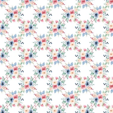 Kusursuz bir arka plan, suluboya çiçekli çiçek deseni. Kumaş duvar kağıdı desenini tekrarla