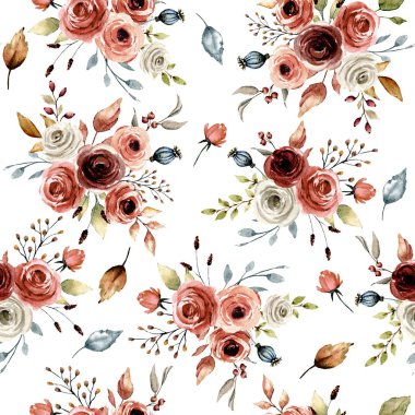 suluboya sanat çiçek elementleriyle kusursuz desenler çiziyor