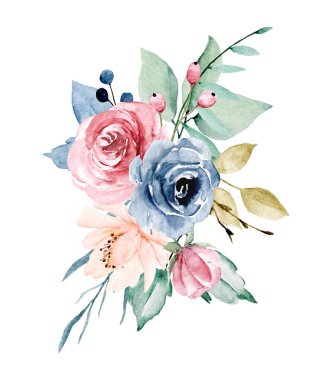 Flowers watercolor, floral clip art, botanic composition for wedding or greeting card