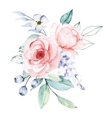 Flowers watercolor, floral clip art, botanic composition for wedding or greeting card