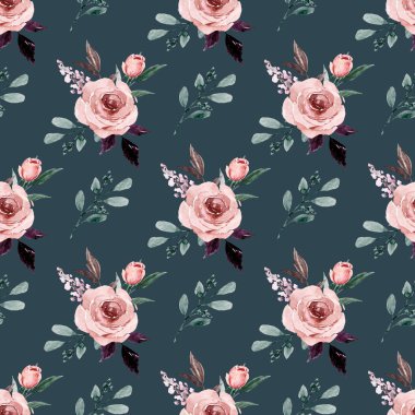 suluboya sanat çiçek elementleriyle kusursuz desenler çiziyor