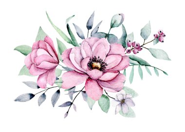 beautiful watercolor flowers, botanic composition for wedding or greeting card