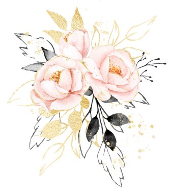 Flowers watercolor, floral clip art, botanic composition for wedding or greeting card