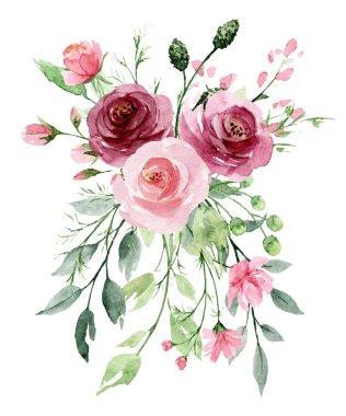beautiful watercolor flowers, botanic composition for wedding or greeting card