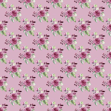 Güzel renkli güller, dikişsiz suluboya desenli çiçekler.