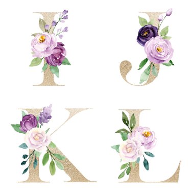 Çiçekler ve yapraklarla yazılmış güzel mektuplar, suluboya resimler.