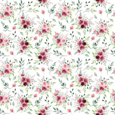 Çiçeksel elementlerle kusursuz suluboya çizimi, arka planı tekrarla