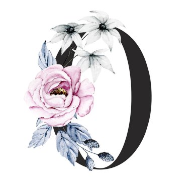 0 numara, elle çizilmiş suluboya resim tasarımı. 