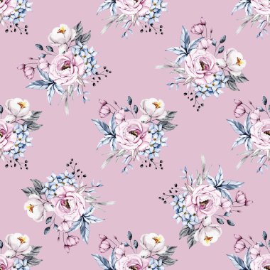 suluboya sanat çiçek elementleriyle kusursuz desenler çiziyor