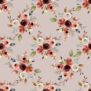 suluboya sanat çiçek elementleriyle kusursuz desenler çiziyor