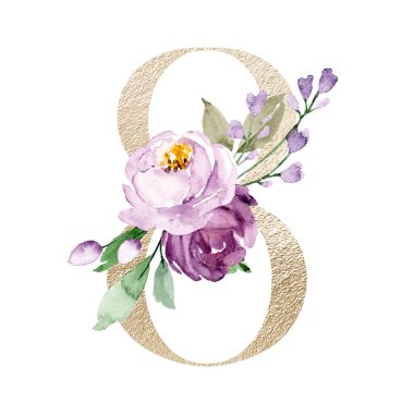watercolor painting design with digit 8 on white background