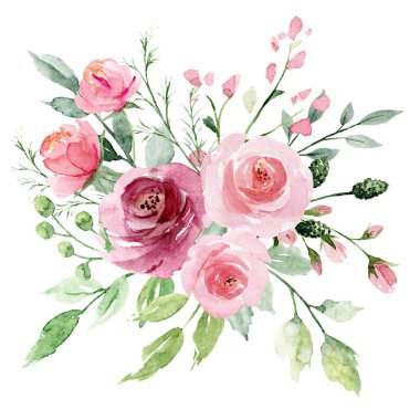 beautiful watercolor flowers, botanic composition for wedding or greeting card