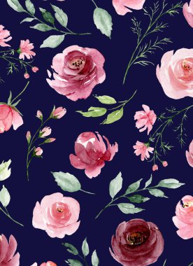 Çiçek konsepti, suluboya resimli kusursuz desen, arka planı tekrarla