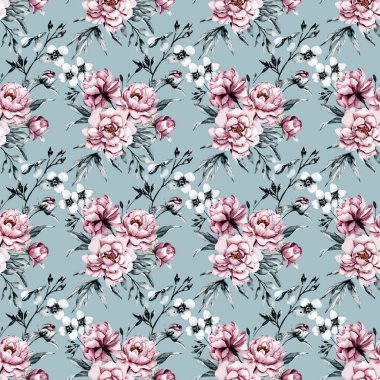 suluboya sanat çiçek elementleriyle kusursuz desenler çiziyor