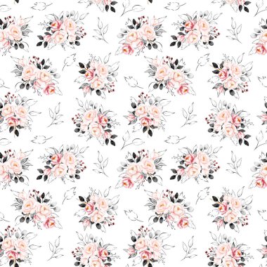 Çiçek konsepti, suluboya resimli kusursuz desen, arka planı tekrarla