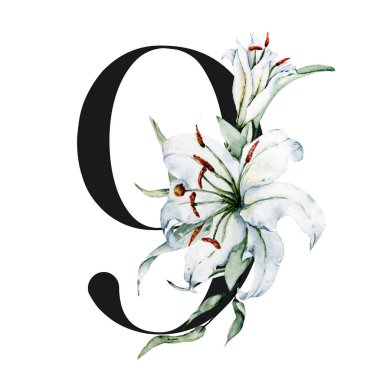 9 numaralı çiçek ve yapraklı yaratıcı, elle çizilmiş suluboya resim