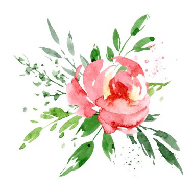 Çiçek açan suluboya çiçekleri beyaz arkaplanda izole edilmiş, dekorasyon konsepti 