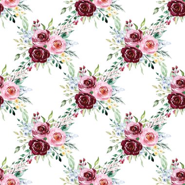 Çiçek konsepti, suluboya resimli kusursuz desen, arka planı tekrarla
