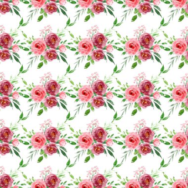 Çiçeksel elementlerle kusursuz suluboya çizimi, arka planı tekrarla