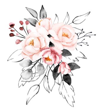 beautiful watercolor flowers, botanic composition for wedding or greeting card